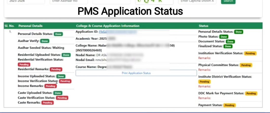 PMS Application Status